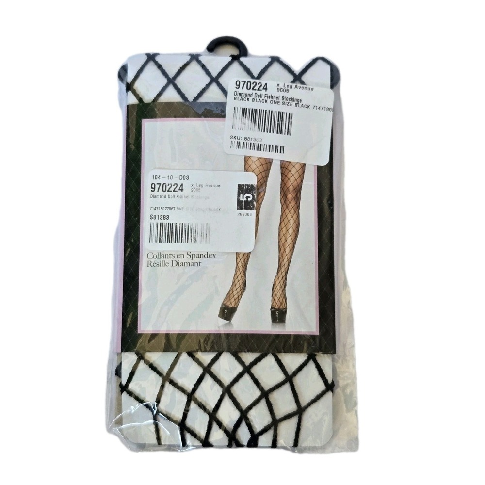 Black Fishnet Stockings One Size Legโ Avenue Spandex Diamond Net Tights NEW Pkg